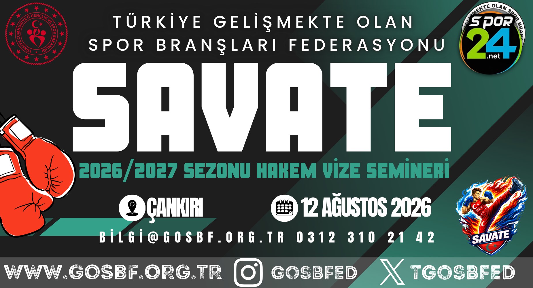 SAVATE 2026/2027 SEZONU HAKEM VİZE SEMİNERİ 12 AĞUSTOS 2026 ÇANKIRI